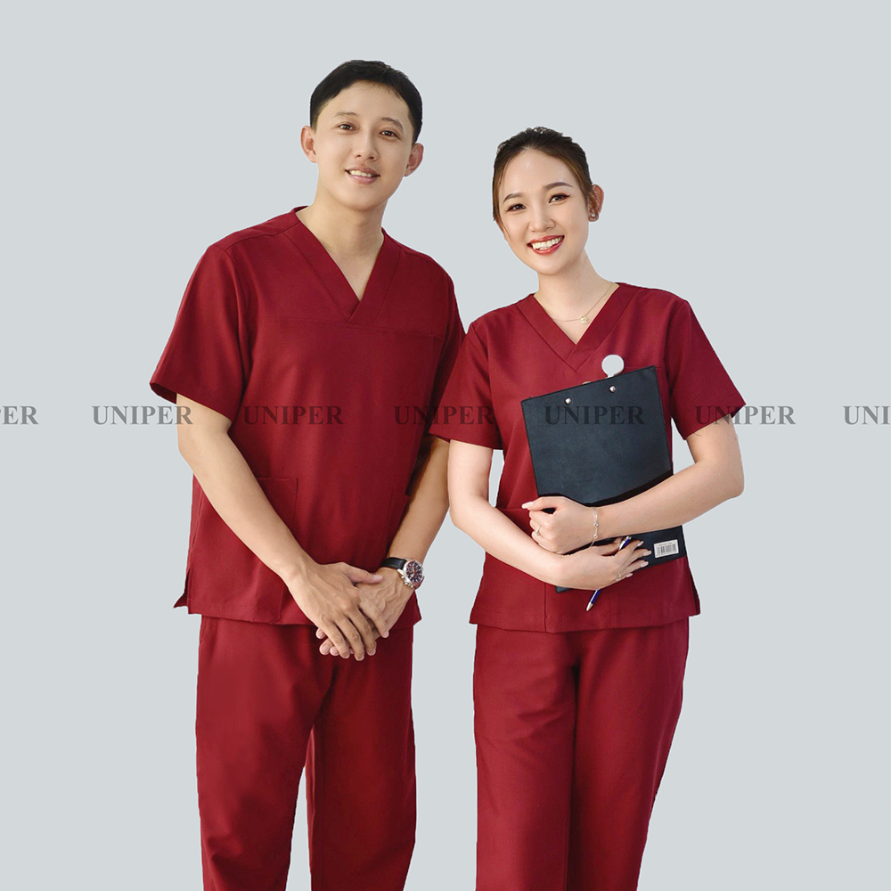 Đồng phục Scrubs màu đỏ (Crimson) cao cấp cho Nữ tại Beta Medical